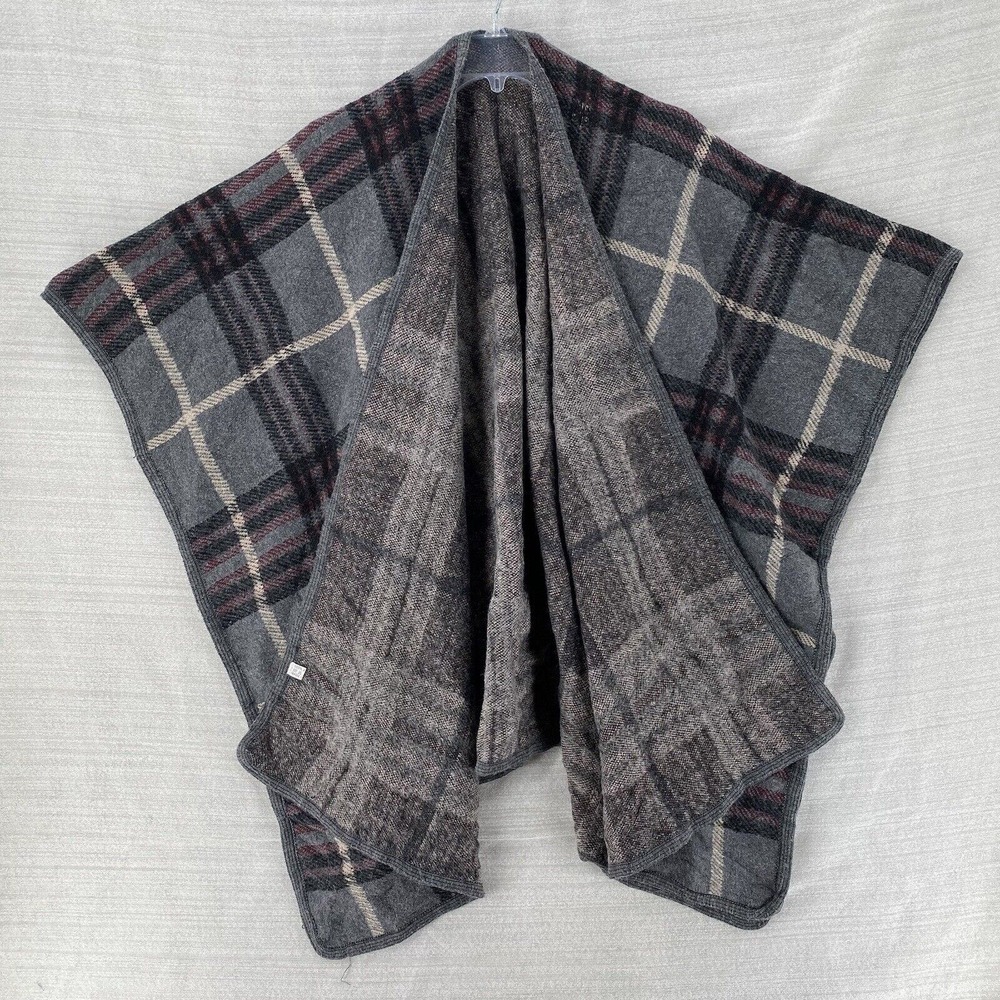 Plaid Poncho Blanket Wrap‎ Shawl Cape Womens One Size Gray